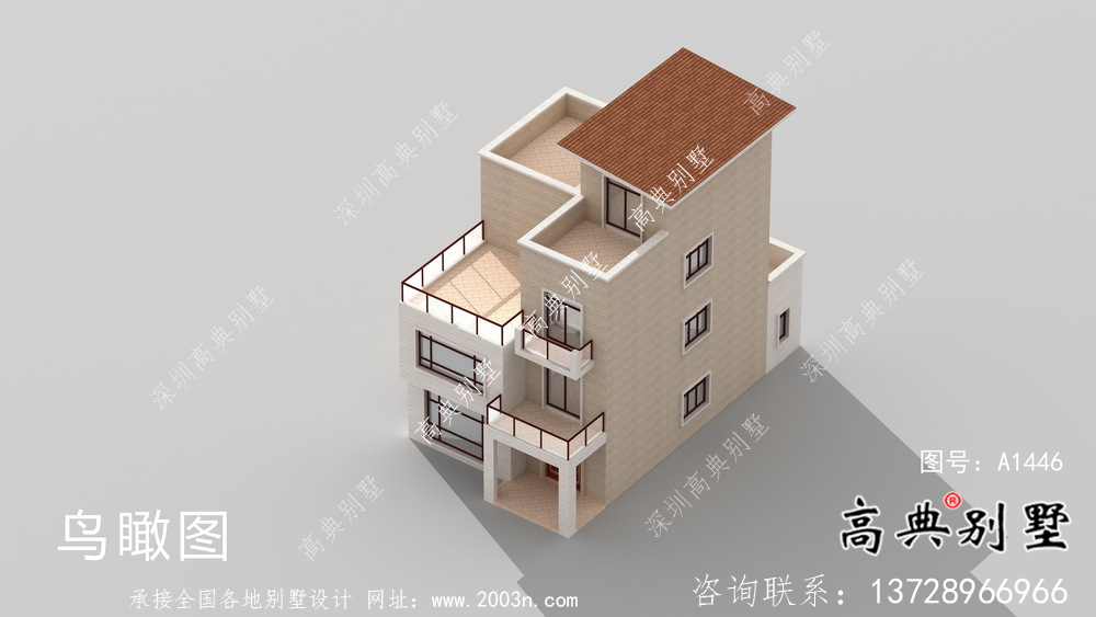 現代風格四層平屋頂鄉村別墅設計圖紙