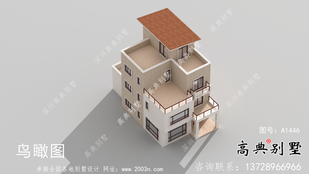 現代風格四層平屋頂鄉村別墅設計圖紙