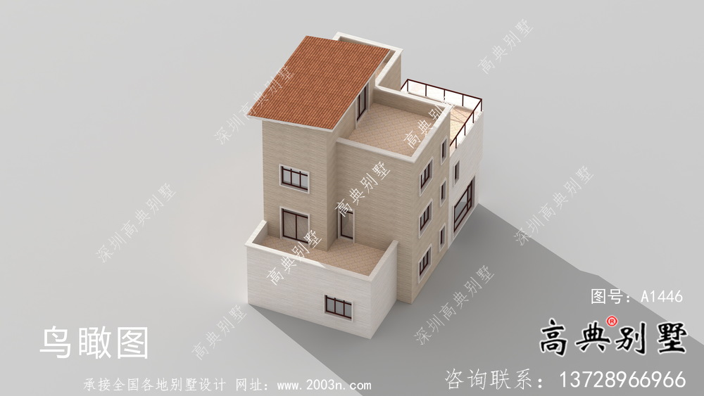 現代風格四層平屋頂鄉村別墅設計圖紙