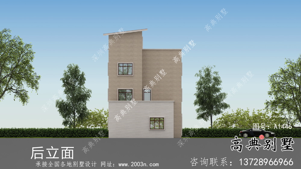現代風格四層平屋頂鄉村別墅設計圖紙