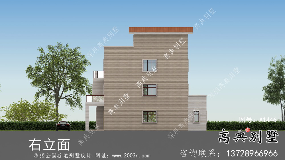 現代風格四層平屋頂鄉村別墅設計圖紙