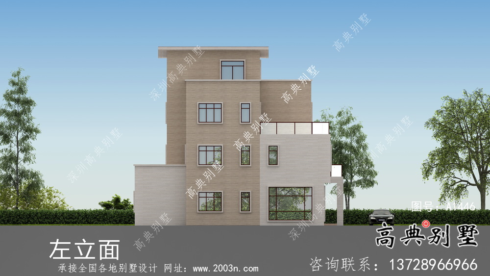 現代風格四層平屋頂鄉村別墅設計圖紙
