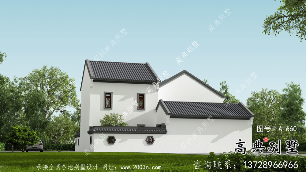 新中式文雅二層蘇式園林別墅設計圖紙