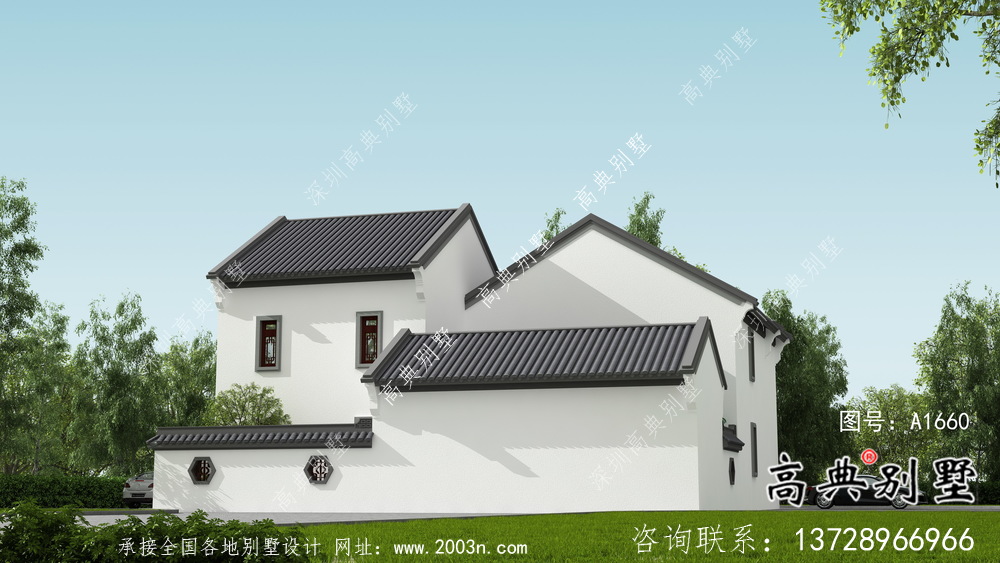 新中式文雅二層蘇式園林別墅設計圖紙