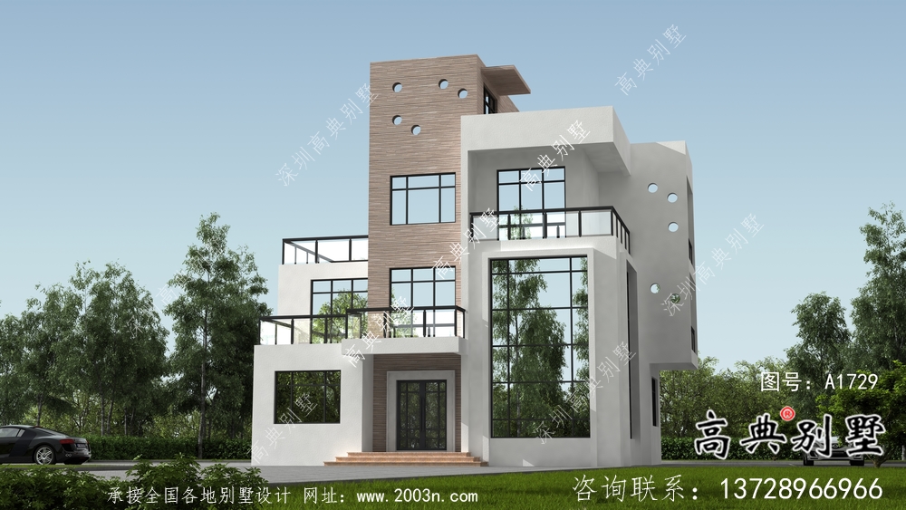 現代個性復式四層平屋頂別墅設計圖紙