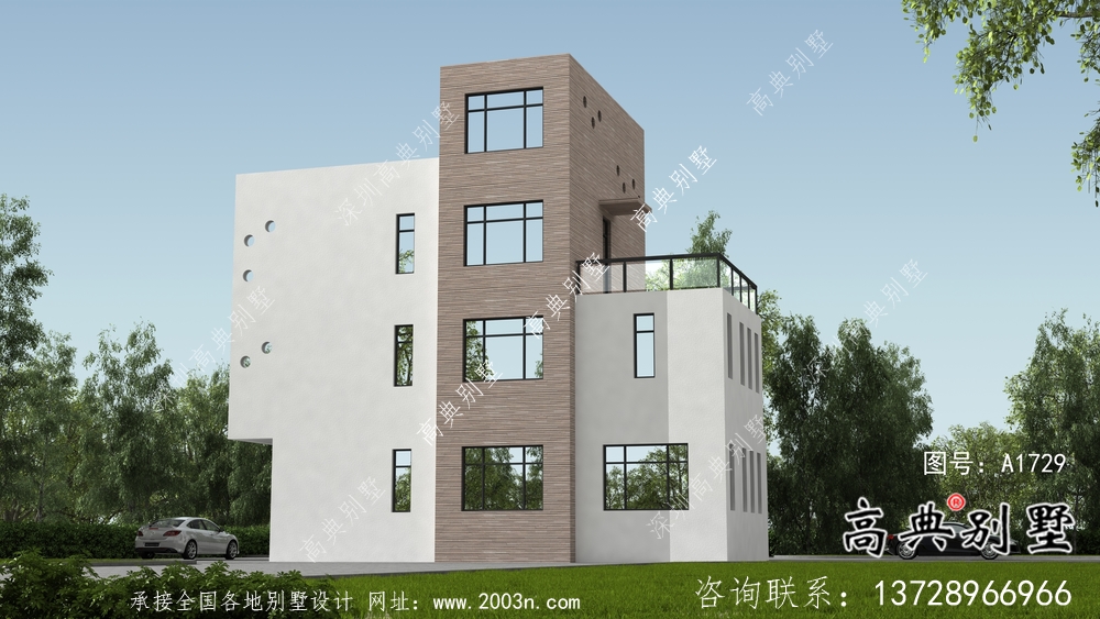 現代個性復式四層平屋頂別墅設計圖紙