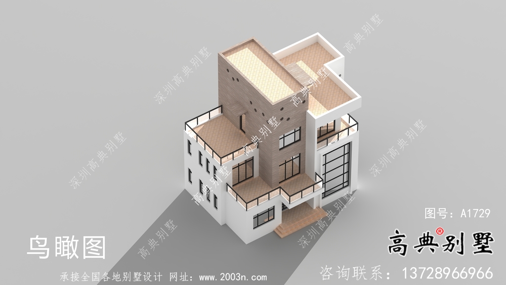 現代個性復式四層平屋頂別墅設計圖紙