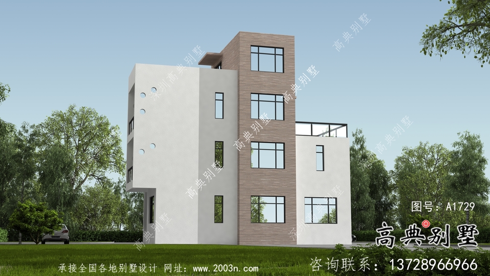 現代個性復式四層平屋頂別墅設計圖紙