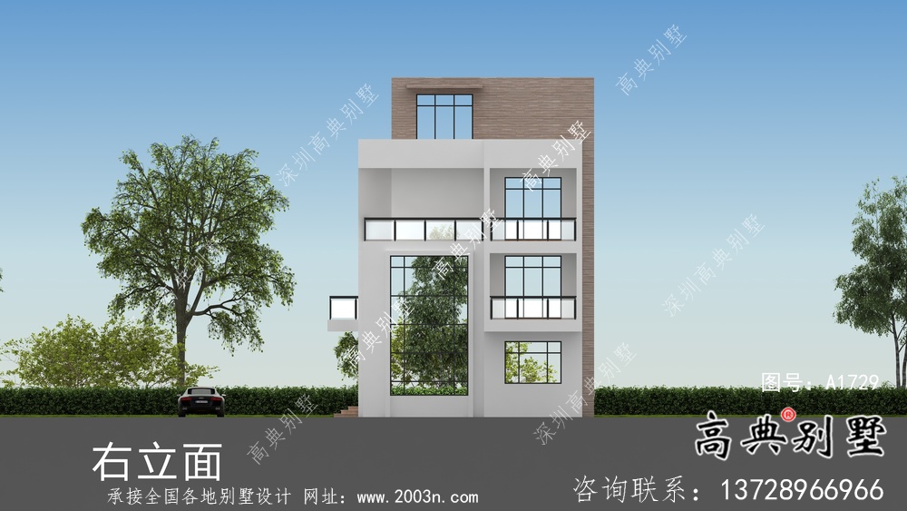 現代個性復式四層平屋頂別墅設計圖紙