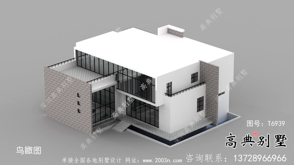 現代明亮二層平屋頂別墅外觀設計圖