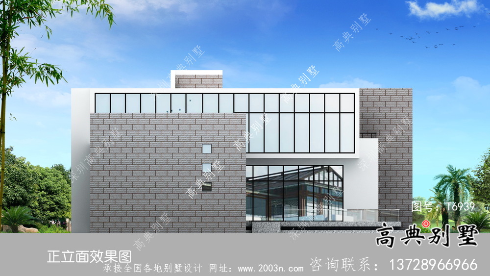 現代明亮二層平屋頂別墅外觀設計圖