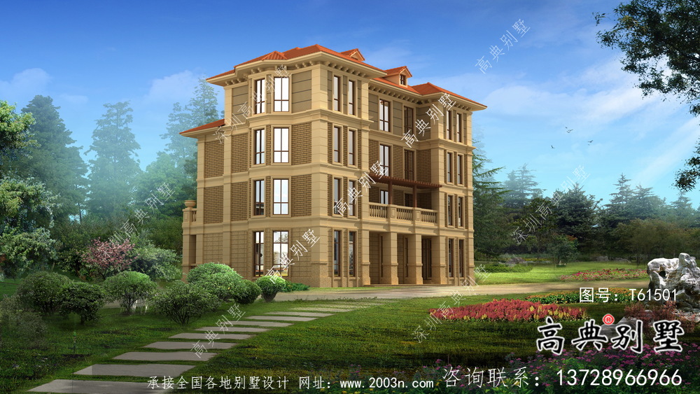 法式風格四層歐式農村別墅設計圖紙