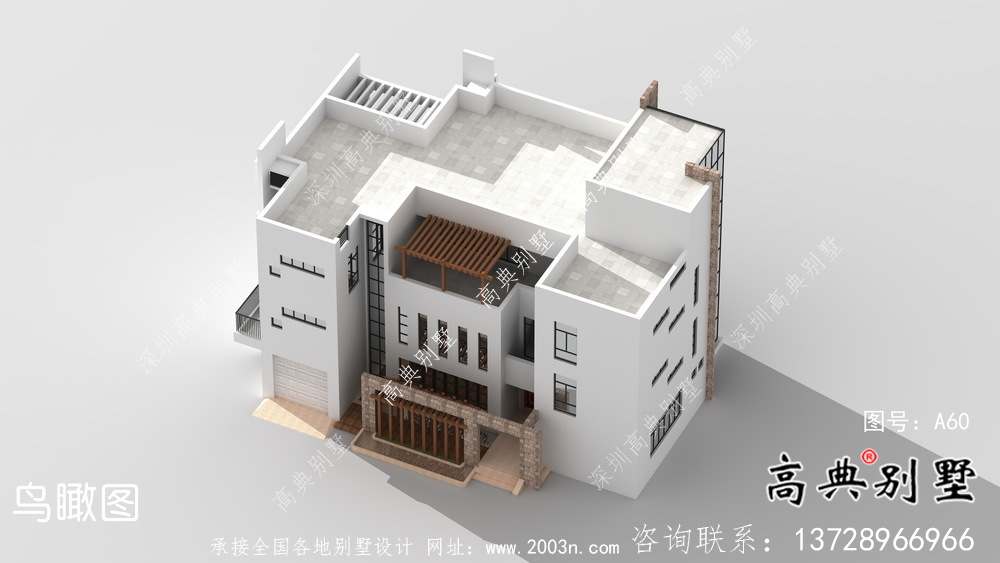 鄉村三層現代風格平屋頂別墅設計圖紙