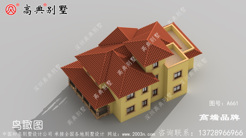 地中海風(fēng)格兩層半別墅小樓外觀設(shè)計(jì)圖