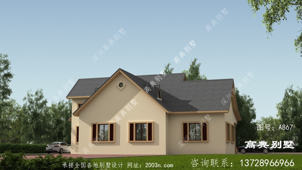 簡歐風格一層自建別墅效果圖