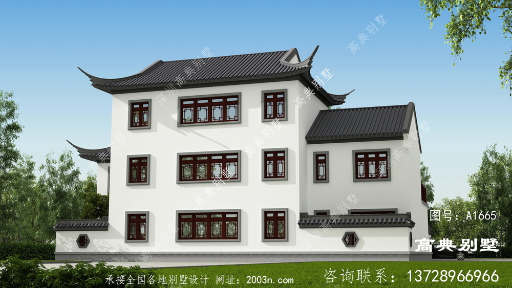 顏值高戶型實(shí)用的中式三層別墅