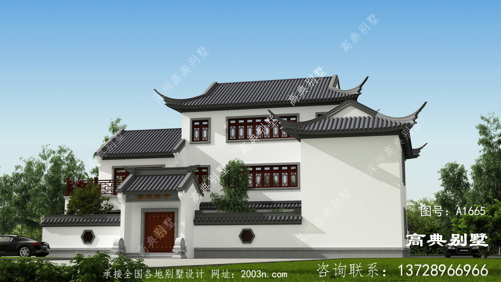 顏值高戶型實(shí)用的中式三層別墅