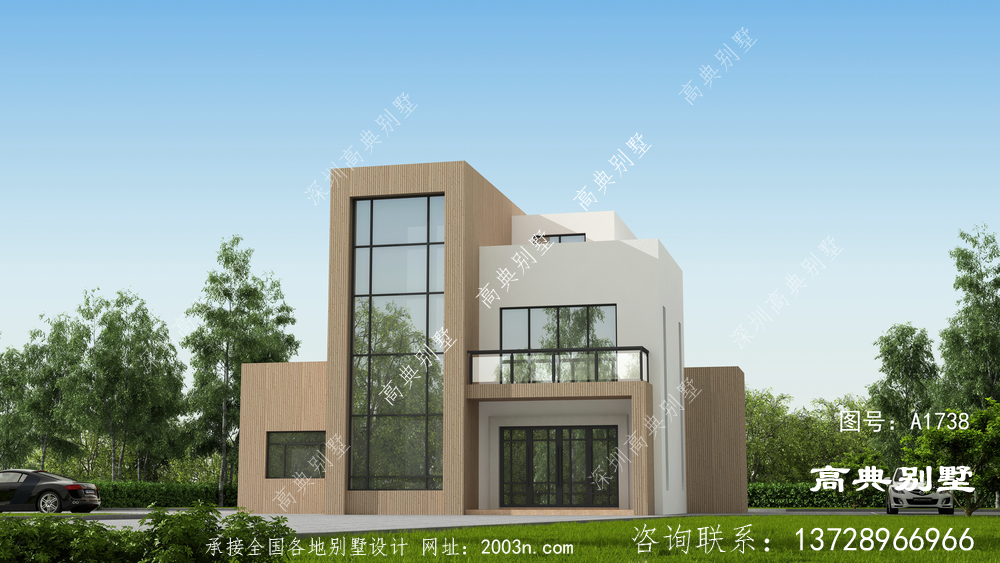 現代風格三層復式落地窗別墅設計圖紙
