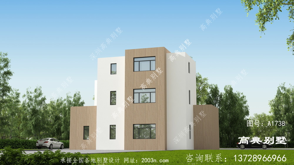 現代風格三層復式落地窗別墅設計圖紙