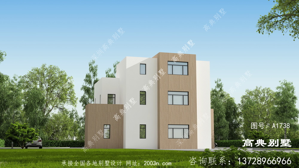 現代風格三層復式落地窗別墅設計圖紙