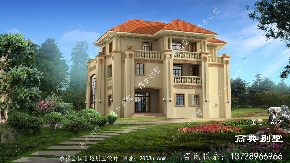 華麗歐式三層復式別墅設計圖紙