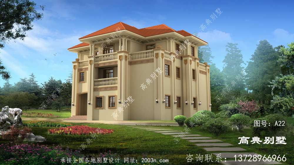 華麗歐式三層復式別墅設計圖紙