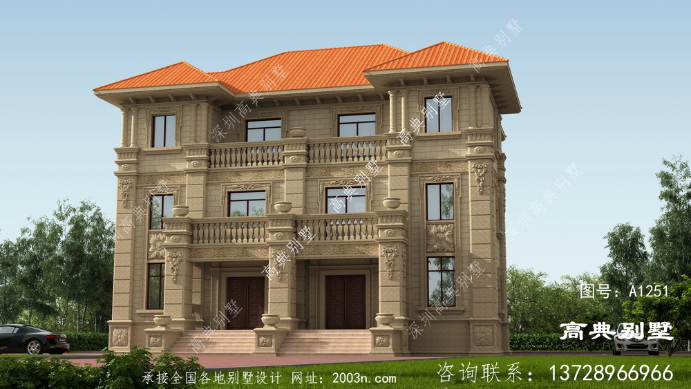 古典歐式石材三層別墅自建房設計圖