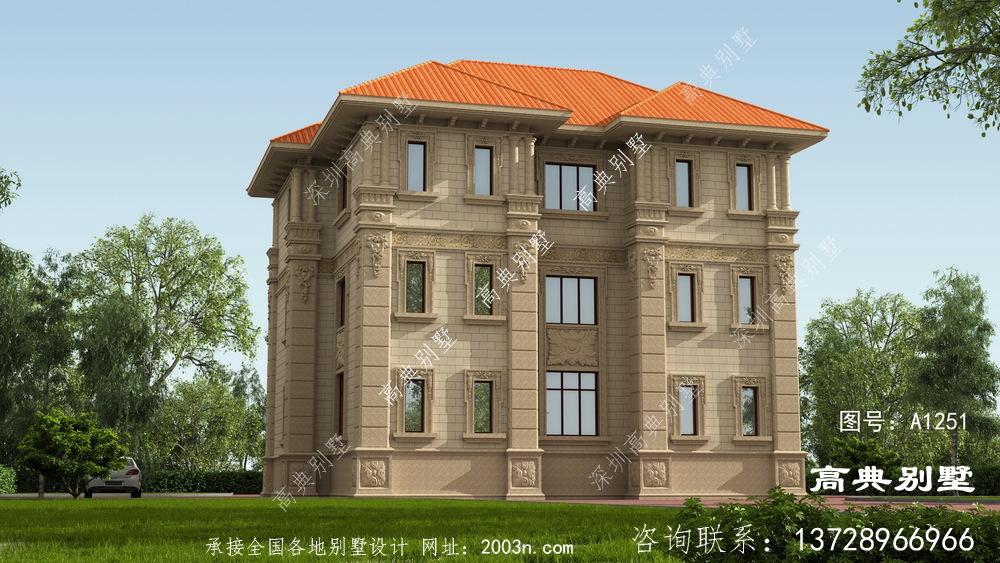 古典歐式石材三層別墅自建房設計圖
