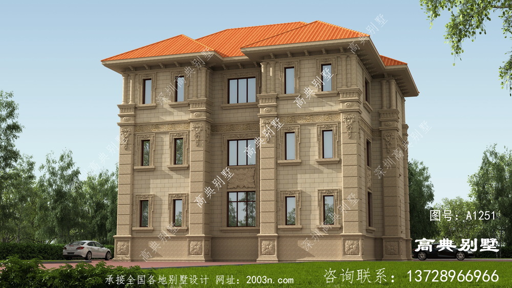 古典歐式石材三層別墅自建房設計圖