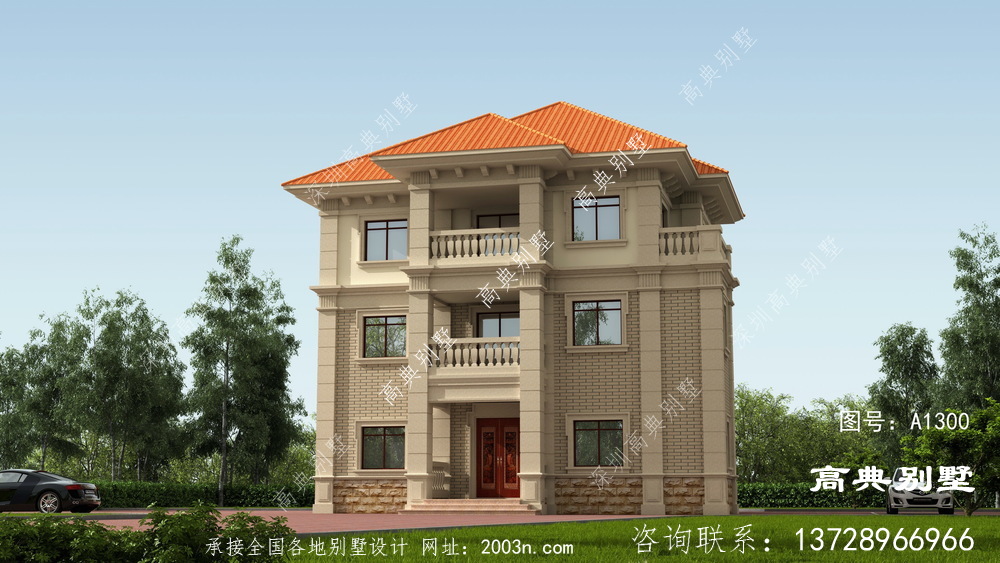 清新自然的法式風格別墅外觀效果圖