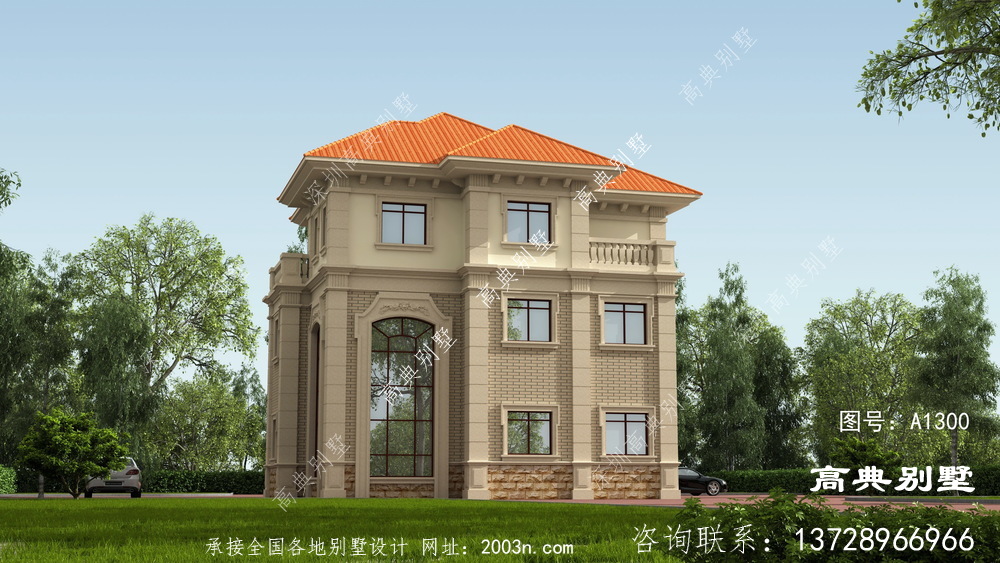 清新自然的法式風格別墅外觀效果圖
