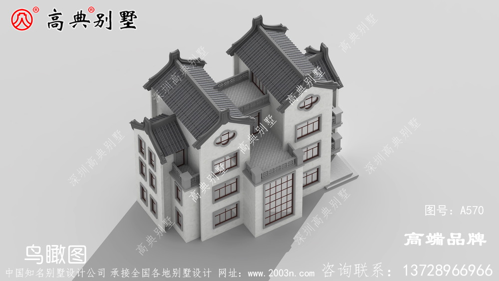 引人注目的四層中式別墅效果圖