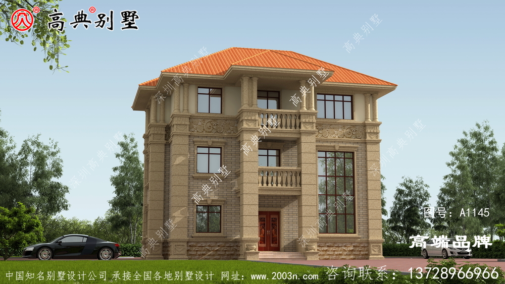 農村復式三層高檔歐式別墅效果圖