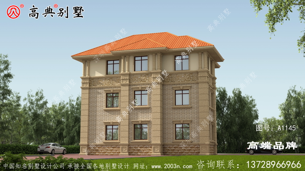 農村復式三層高檔歐式別墅效果圖