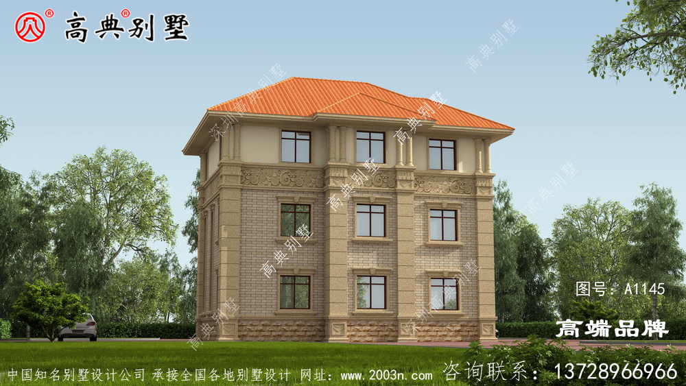 農村復式三層高檔歐式別墅效果圖