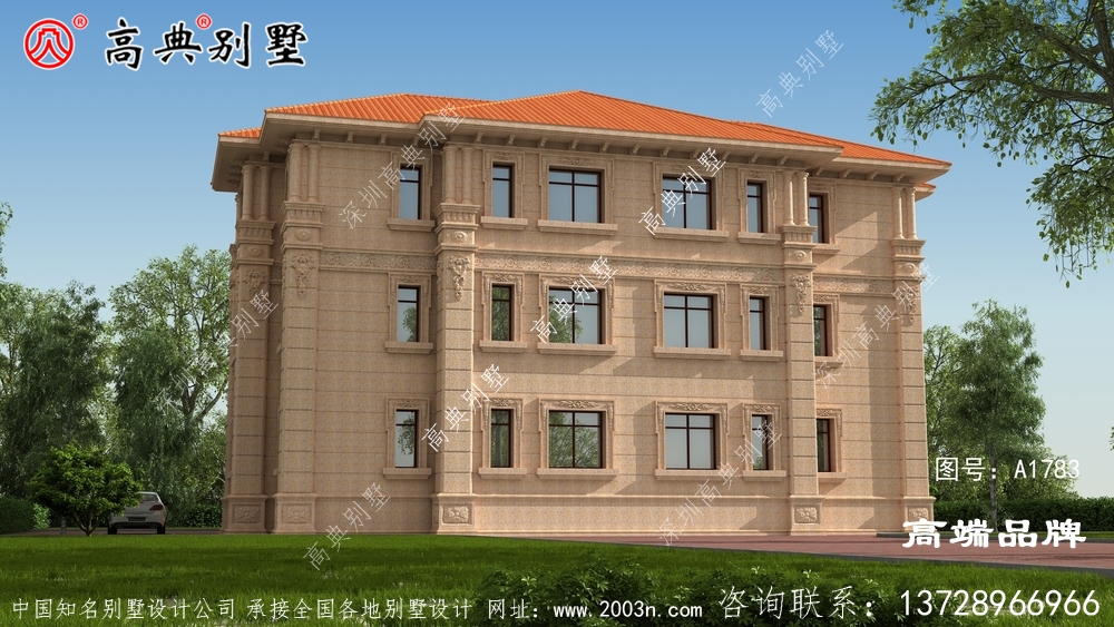 歐式三層石材雙拼復式別墅設計圖紙