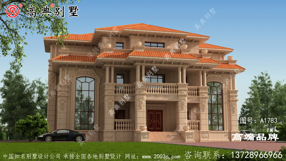 歐式三層石材雙拼復式別墅設計圖紙