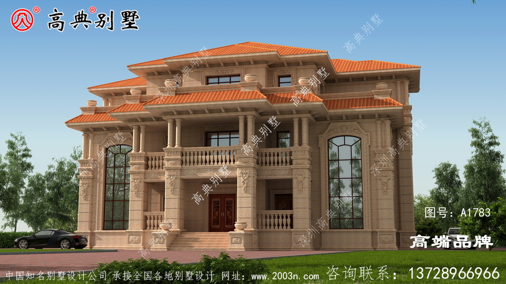 歐式三層石材雙拼復式別墅設計圖紙