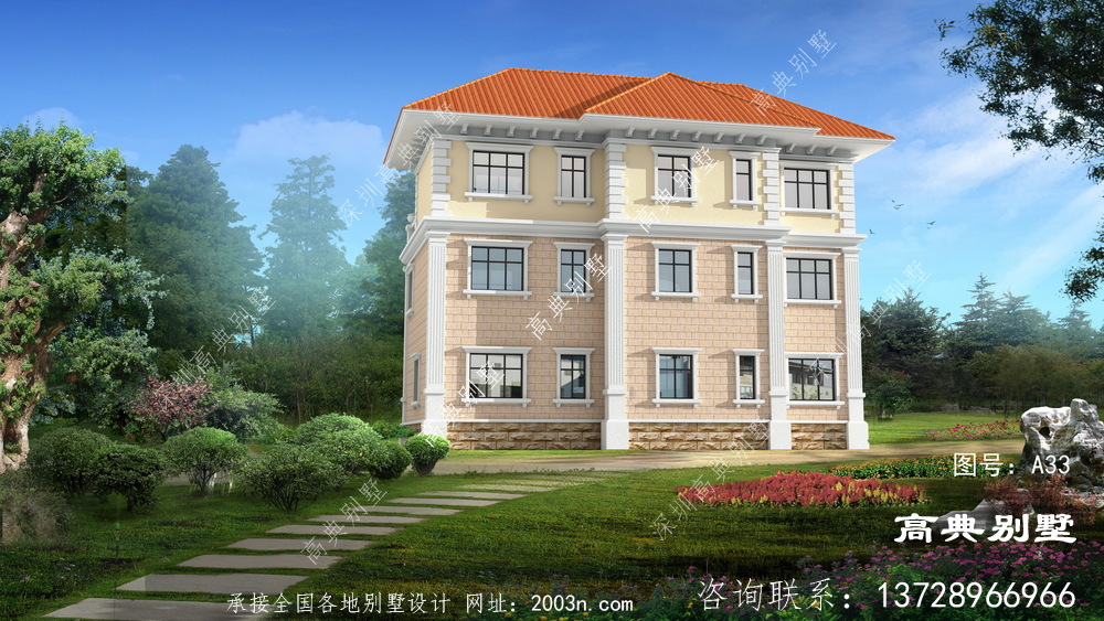 歐式風格三層復式別墅自建外觀效果圖