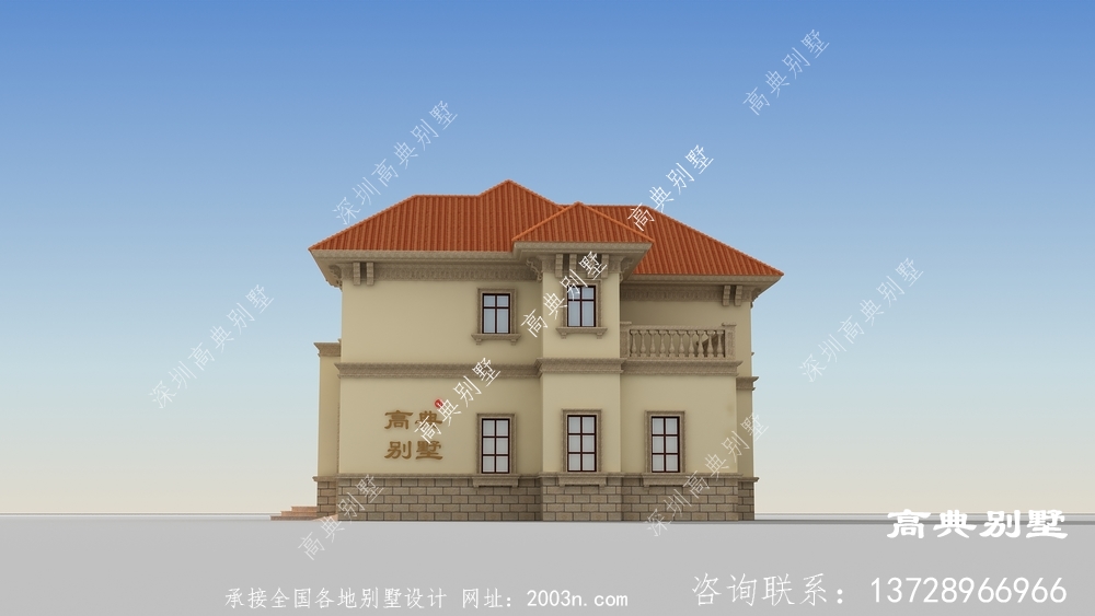 農村自建兩層簡歐別墅外觀設計效果圖，經濟型別墅