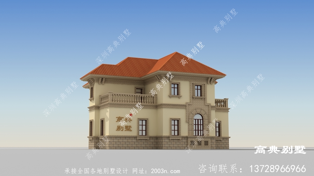 農村自建兩層簡歐別墅外觀設計效果圖，經濟型別墅