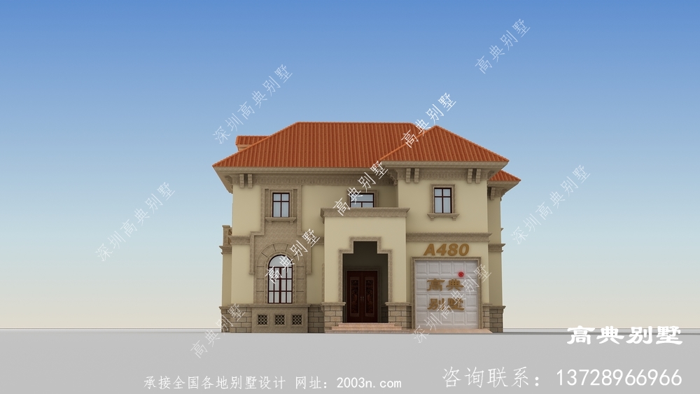 農村自建兩層簡歐別墅外觀設計效果圖，經濟型別墅