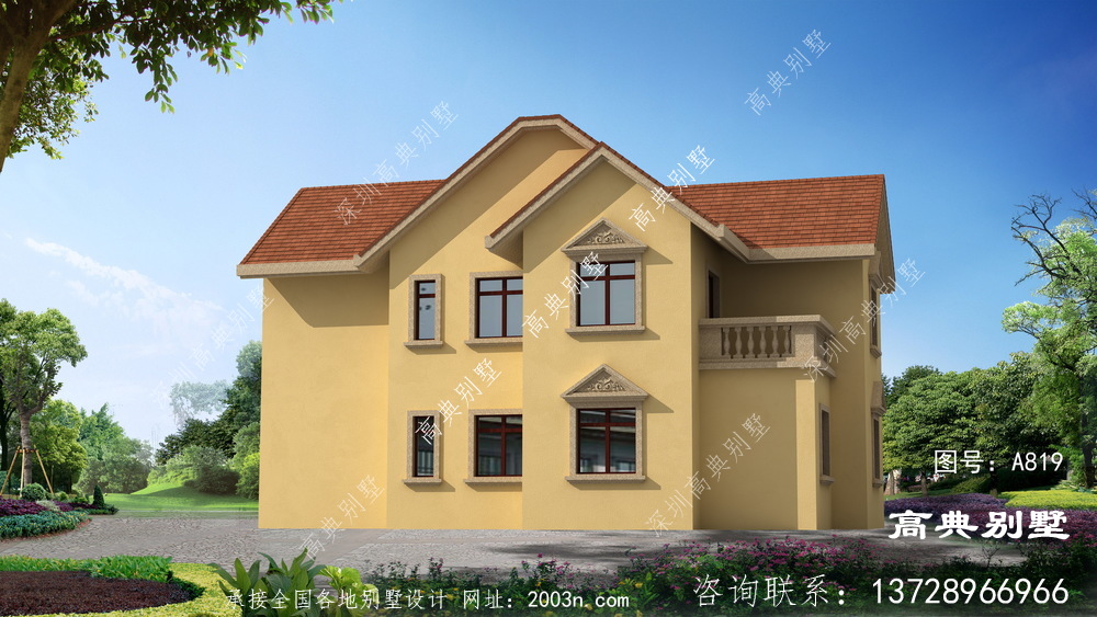 二層鄉(xiāng)村經(jīng)典自建別墅設(shè)計(jì)，施工簡單造價(jià)低