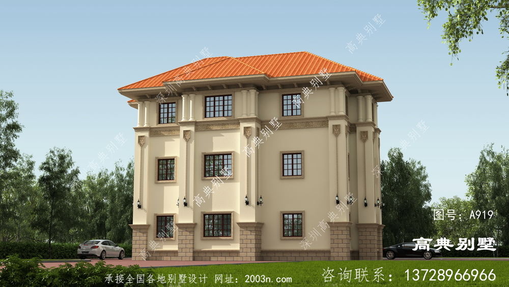 高檔的意大利風格三層別墅設計圖