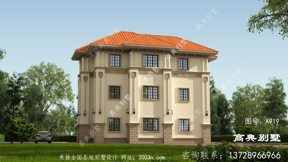 高檔的意大利風格三層別墅設計圖