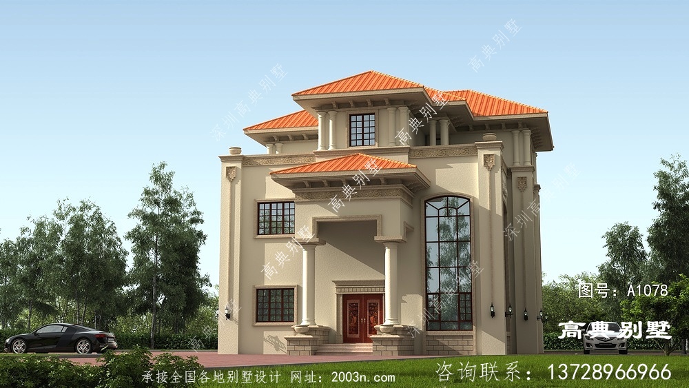 歐式高雅風格三層復式別墅設計圖