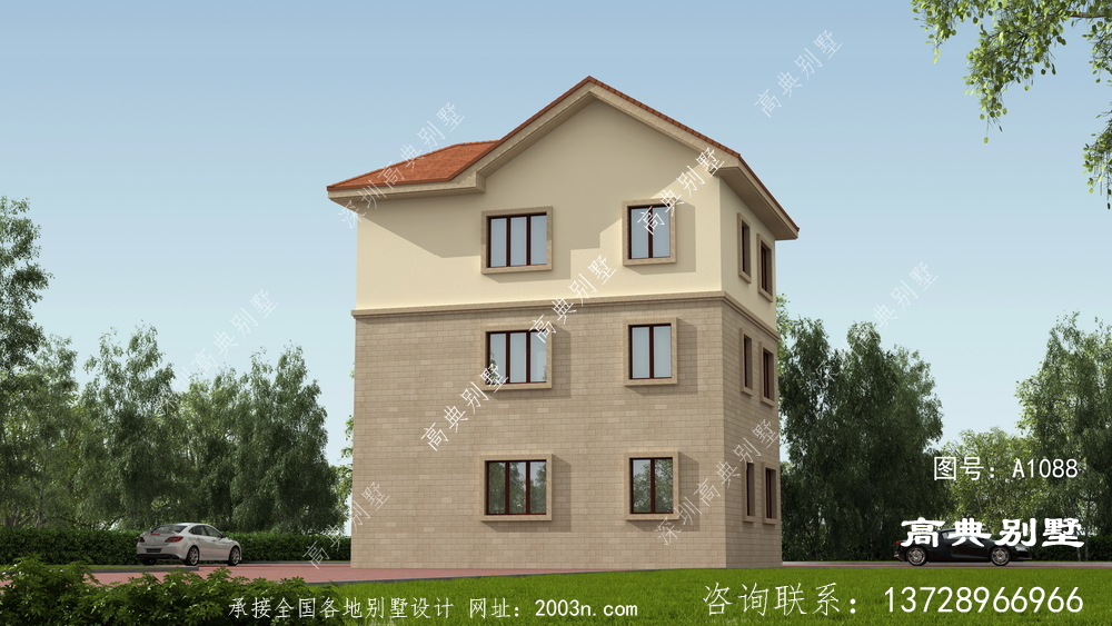 鄉村歐式三層房子別墅設計圖，外型照片好