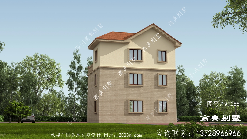鄉村歐式三層房子別墅設計圖，外型照片好