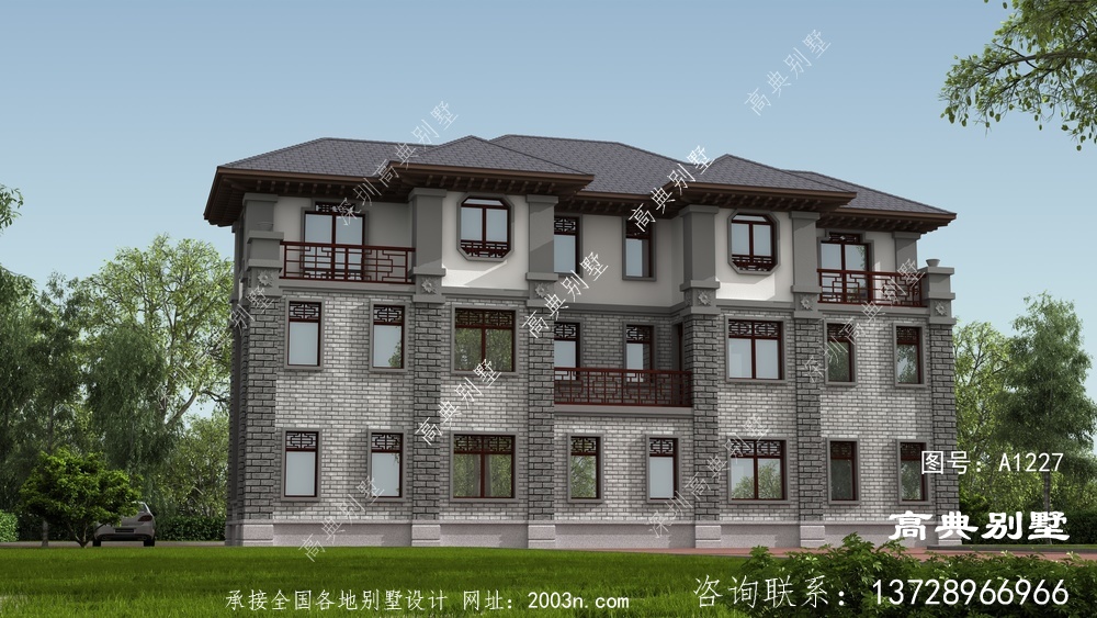 中式雙拼三層別墅這樣建，別致新穎