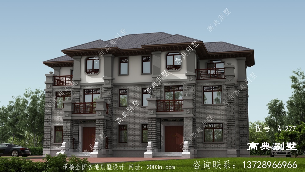 中式雙拼三層別墅這樣建，別致新穎